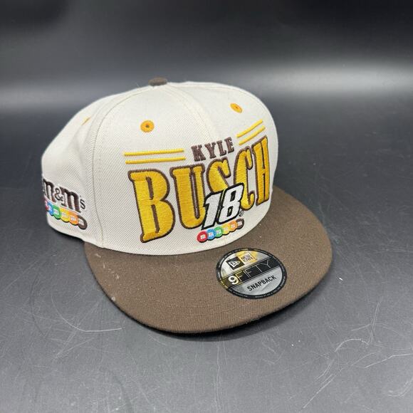 New Era Kyle Busch NASCAR M&Ms SnapBack Hat 9fifty Cream Beige Brown One Size - Picture 1 of 7